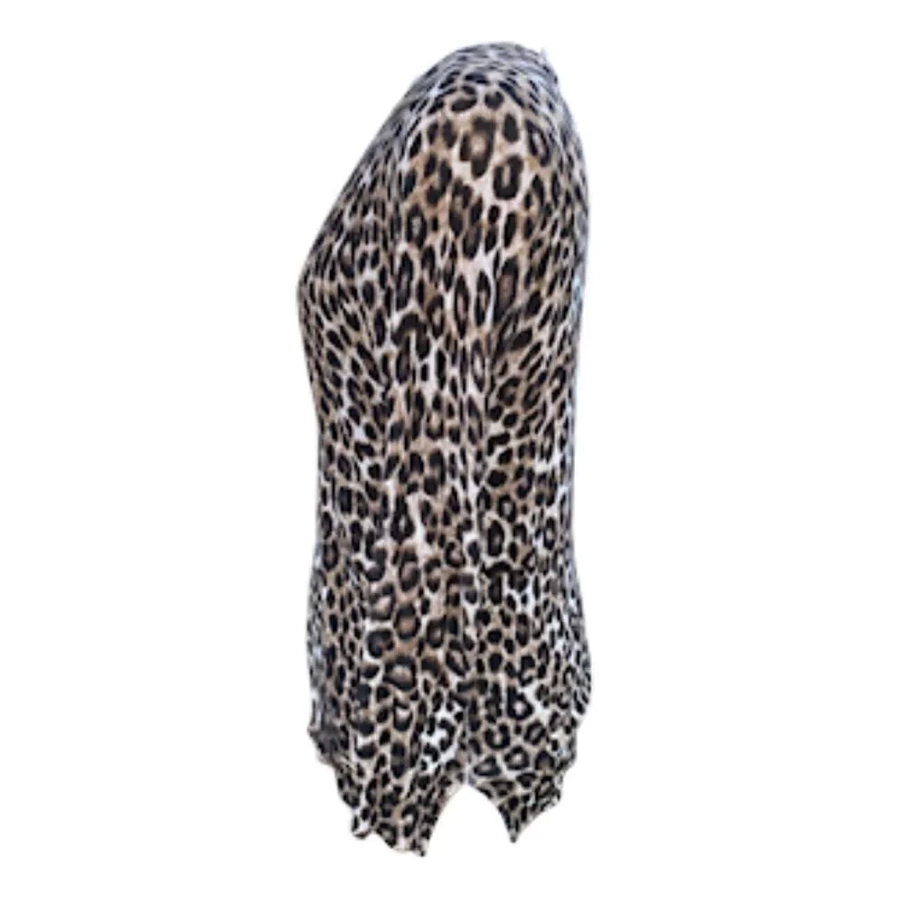 Michael Kors Leopard Print V-Neck Sweater Sz .S Cotton Blend